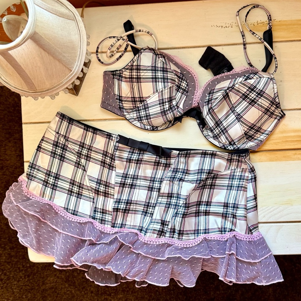 Plaid Bra & Mini Slip Set